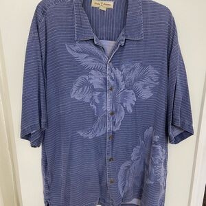Tommy Bahama Indigo Floral and Stripe 100% Silk Men's XL Shirt